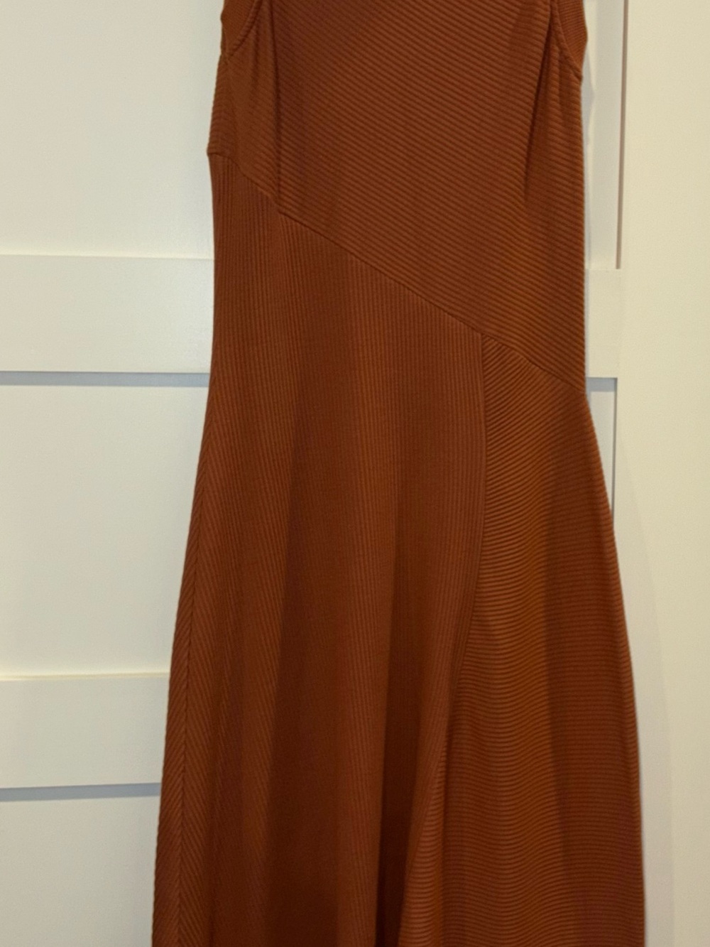 AllSaints Sleeveless Ribbed Maxi Dress in Rust Brown